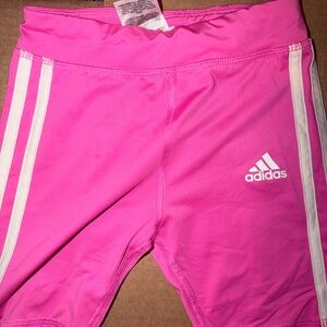 Adidas Kids Bright Pink Shorts with White Stripes